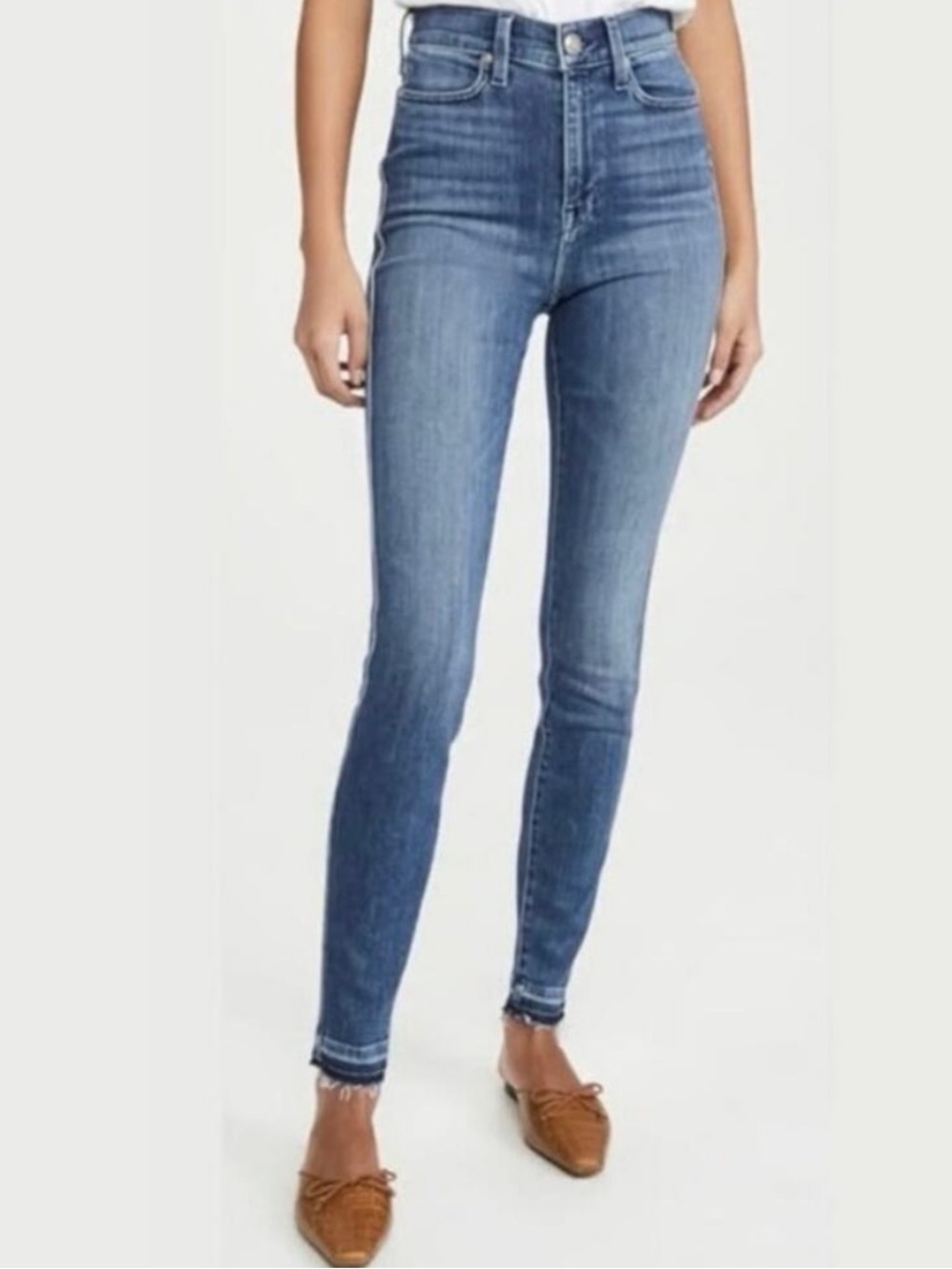 FRAME Le High Skinny Jeans Side Slit Raw Hem Blue Denim Size 26